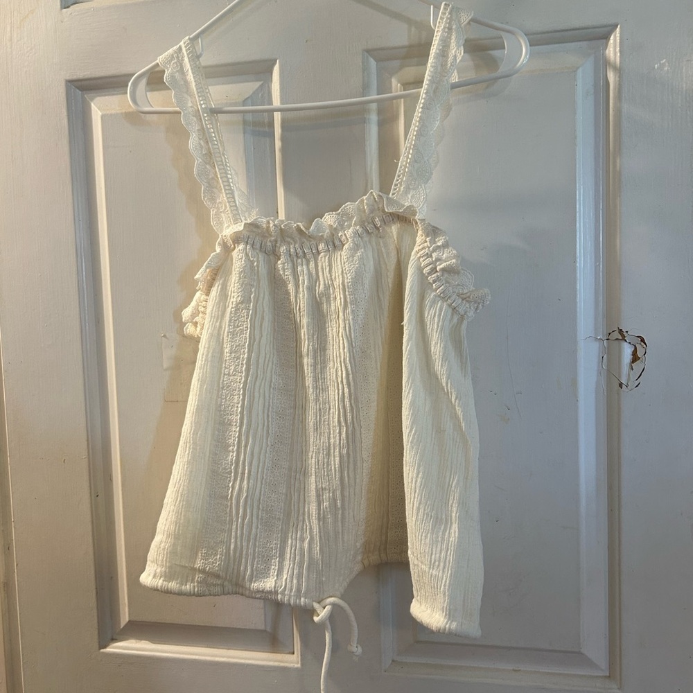 Free People Cream Lace-Trim Drawstring Tank